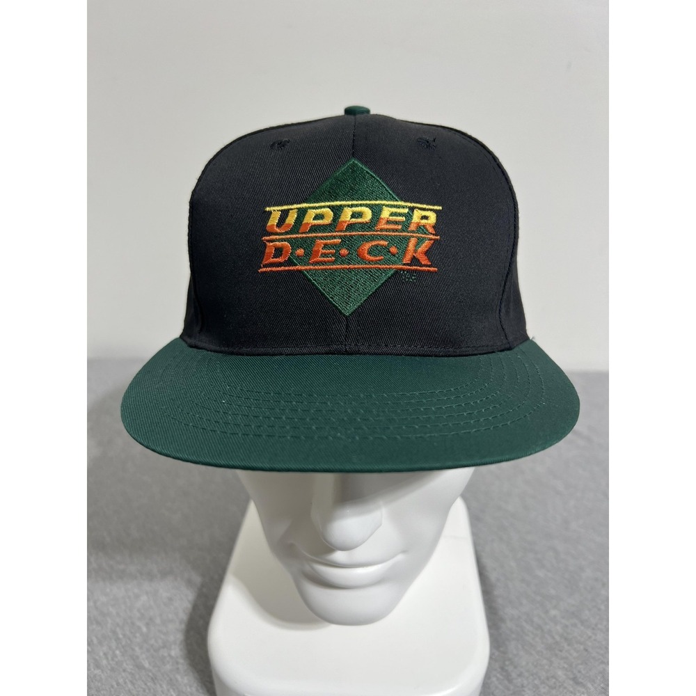 Upper Deck Hat Cap Snap Back Baseball Black Green Embroidered‎ Logo Mens Promo